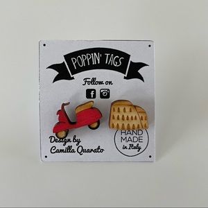 Poppin’ Tags Vespa and Colosseum Wood Earrings